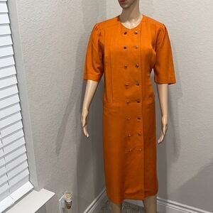 Vintage GIVENCHY rust colored doubled breasted linen dress, There’s 16 buttons.